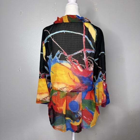 Damee Women’s Jacket S Multicolor Abstract Print Button Front Long Sleeve - Picture 5 of 8